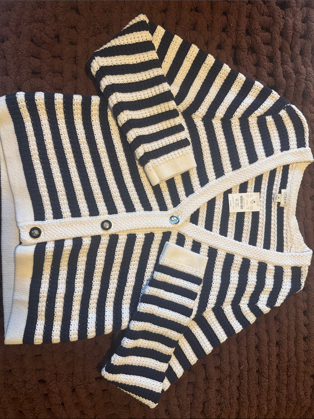 J. Crew Navy and White Striped Button-Front Cardigan